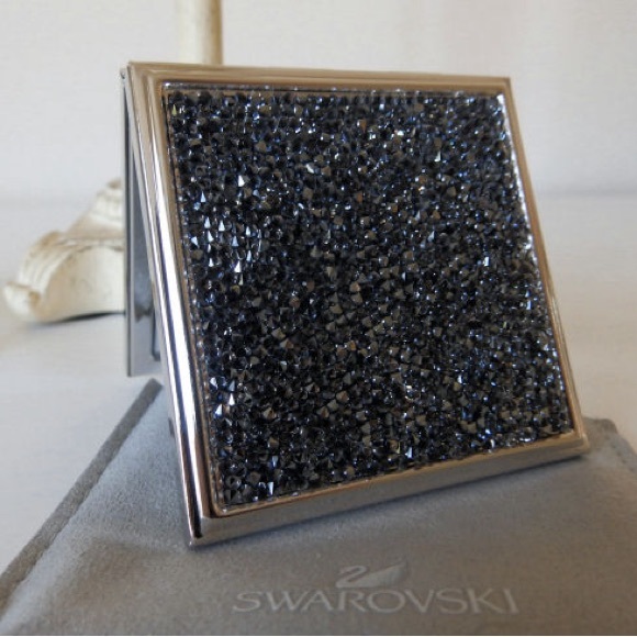 Swarovski Crystals Compact Mirror Double Side Square Black Silver - Picture 1 of 6